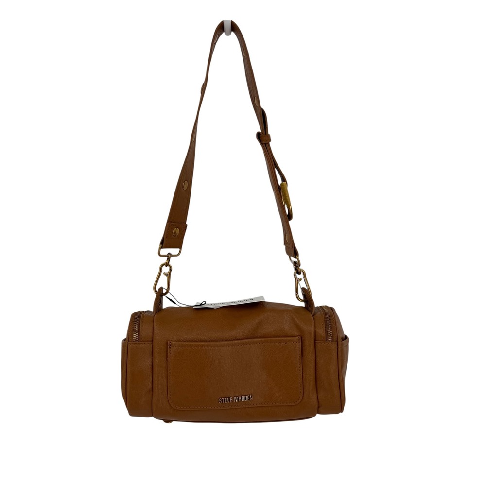Steve Madden Bconrad Shoulder Bag Women OS Ochre Brown Vegan Leather Chain Moto